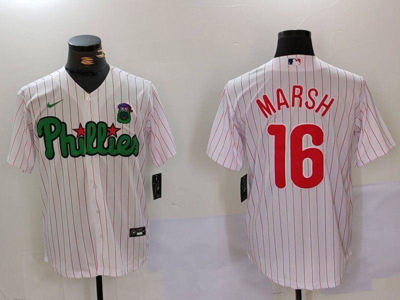 Men Philadelphia Phillies #16 Marsh White stripe Second generation Joint Name 2024 Nike MLB Jersey style 1